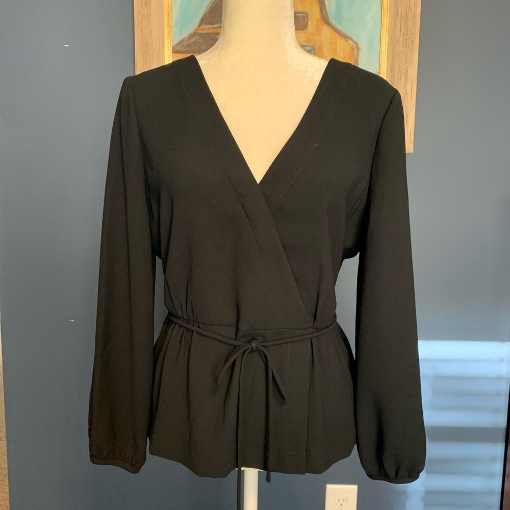 J crew black wrap blouse sz 12